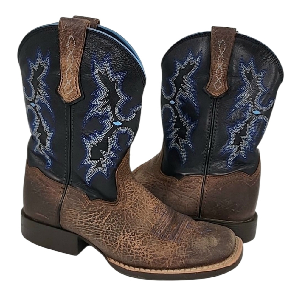 Ariat Kids Tombstone Earth Brown with Black‎ Square Toe Cowboy Boots Size 2
